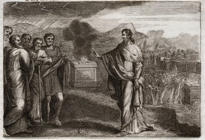 Bibel von Royaumont, Altes Testament: Niederlage der Philister. Samuel opfert Gott ein Brandopfer. Dann verteidigen die Juden die Philister. Illustration von 1811. von Unknown artist