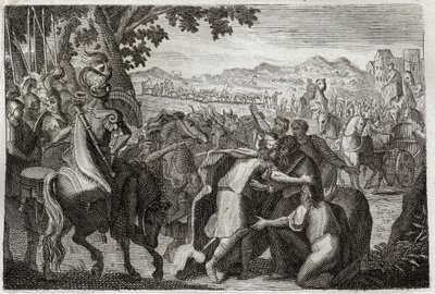 Bibel von Royaumont, Altes Testament: Jakob geht nach Ägypten. Jakob geht mit seiner ganzen Familie, um Josef zu finden. Illustration von 1811. von Unknown artist