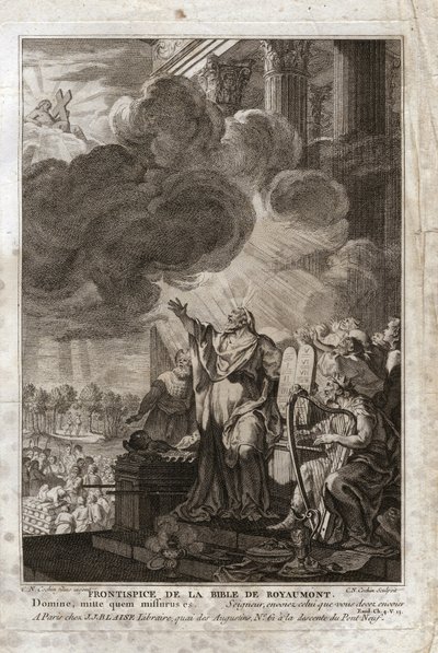 Bibel von Royaumont, Altes Testament: Moses spricht zu Gott („Herr, sende wen du senden musst“). Frontispiz. Illustration von 1811. von Unknown artist