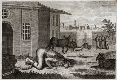 Bibel von Royaumont, Altes Testament: Nebukadnezar wird zum Tier. König Nebukadnezar II. wird zur gerechten Strafe für seinen Stolz in ein Tier verwandelt. Illustration von 1811. von Unknown artist