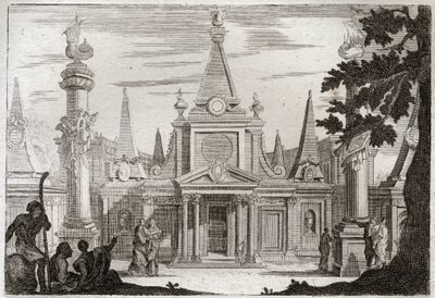 Royaumont-Bibel, Altes Testament: Simon Pontifex. Simon Machabee (Makkabäer) folgt seinem Bruder Jonathas (Jonathan), errichtet ein prächtiges Grab für seinen Vater und seine Brüder und wird verräterisch getötet. Illustration von 1811 von Unknown artist
