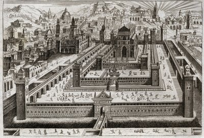 Bibel von Royaumont, Altes Testament: Tempel von Salomo. Salomo baut den Tempel in Jerusalem. Illustration von 1811. von Unknown artist