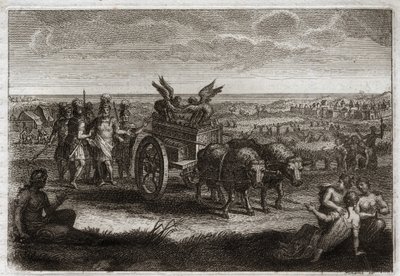 Bibel von Royaumont, Altes Testament: Die Rückkehr der Bundeslade. Die Philister senden die Bundeslade nach Judäa zurück, um die Übel zu vermeiden, die sie ihnen täglich verursachte. Illustration von 1811. von Unknown artist