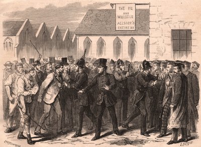 Schlägerei zwischen Studenten der Universität Oxford und Arbeitern in einer Straße von Oxford, England von Unknown