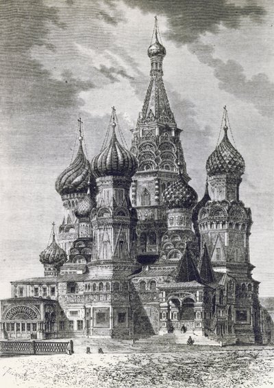 Kathedrale des Schutzes der Allerheiligsten Theotokos am Graben oder Basilius-Kathedrale auf dem Roten Platz in Moskau, Russland, Gravur aus Freies Russland von Unknown artist