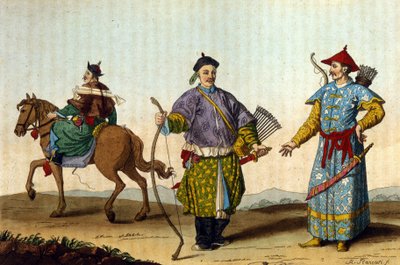 Chinesische Militärmandarine verschiedener Epochen - in „Le costume ancien et moderne“ von J. Ferrario, ed. Mailand von Unknown artist