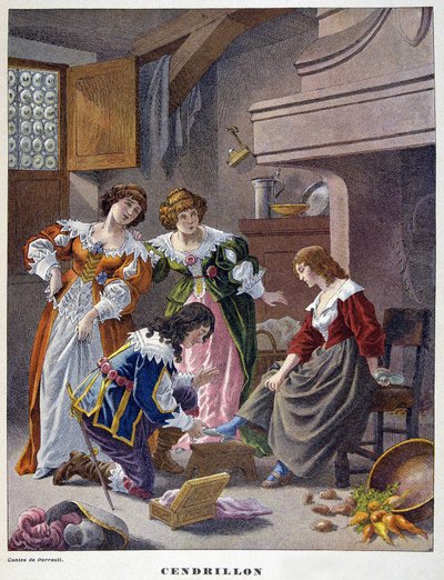 Aschenputtel probiert den Glasschuh an - in „Les Märchen von Perrault“ von Unknown artist