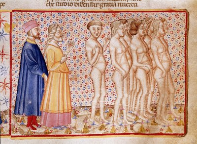 Kreis der Gewalttätigen gegen Gott, Natur und Kunst: Dante und Virgil treffen auf Gotteslästerer. Illustrierte Seite aus einem Gesang der Hölle aus der „Göttlichen Komödie“ von Dante Alighieri von Unknown artist