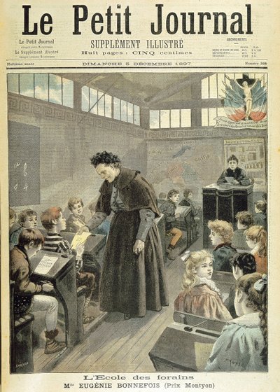 Klassenzimmer der Schule der Jahrmärkte: Montyon-Preis an Eugénie Bonnefois - in „Le petit Journal“ vom 5. Dezember von Unknown artist
