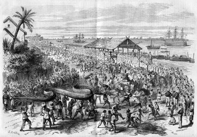 Cochinchina: jährliche Drachenprozession, organisiert von der Kongregation von Saigon im Jahr 1865. von Unknown artist