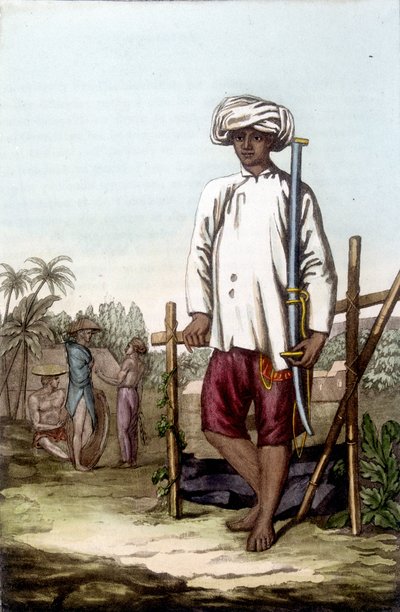 Cochinchinesischer Soldat. Bibliothèque des arts décoratifs de Paris „Le costume ancien et moderne“ von Unknown artist