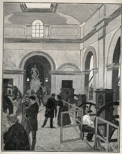 Münzwerkstatt in der Monnaie de Paris. Gravur von 1885 in „Les arts et métiers illustrés“ von Adolphe Bitard. von Unknown artist