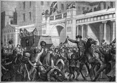 Oberst Alexandre Jacques Bernard Law Marquis de Lauriston wird 1801 vom Volk von London im Triumph transportiert - Alexandre Jacques Bernard Law de Lauriston (1768-1828) französischer General, Botschafter in London, seine Kutsche wird 1801 von den Londoner von Unknown artist