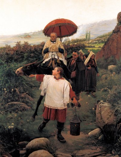 "Combregar a Muntanya". Religiöse Prozession in einem Berg. Gemälde von Mariano Vayreda Vila (1853-1903). Spanien, Olot. Regionalmuseum Garrotxa. von Unknown artist