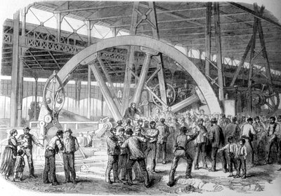 Streik in Creusot. Eine Versöhnung der Arbeiter in den Werkstätten zur Zeit der Bezahlung. 19. Jahrhundert. von Unknown artist