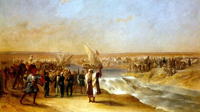 Durchschneiden des letzten Abschnitts des Beckens in der Suez-Ebene durch Seine Exzellenz Ali Pascha am 15. August 1869 von Unknown