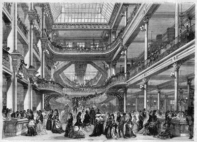 Kaufhaus: Ansicht des Inneren von „Au bon marché“. Gravur in „L