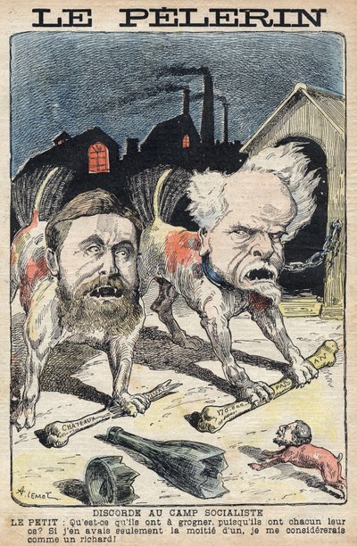 Streitigkeiten zwischen den Sozialisten Jean Jaures (1859-1914) (links) und Henri Rochefort (1831-1913) (rechts). Illustration in „Le Pelerin“ vom 19. Juni 1898. von Unknown artist