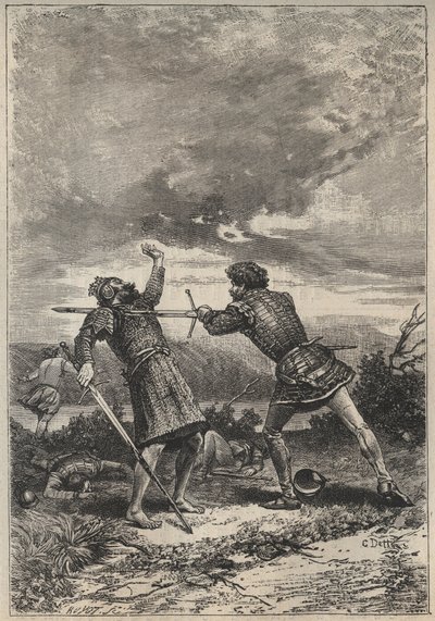 Duell und Tod von Oak Torquil - 19. Jahrhundert Illustration für den historischen Roman „Die schöne Maid von Perth oder Valentinstag“ von Walter Scott von Unknown artist