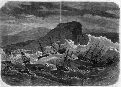 Erdbeben in Peru: Tsunami überflutet die Stadt Arica im September 1869 - Kupferstich in „Le Journal Illustré“ von Unknown artist