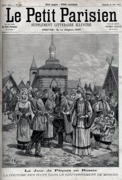 Ostertag in Russland: der Brauch der Eier in der Moskauer Regierung. Gravur in „Le Parisien“ von Unknown artist