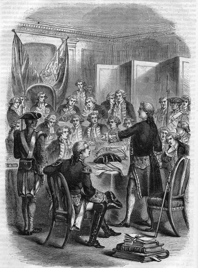 Englischer Admiral Augustus Keppel vor dem Kriegsrat nach der Seeschlacht von Ouessant am 27. Juli 1778. von Unknown artist