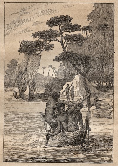 Expedition von Nicolas Thomas Marion-Dufresne (Marion Dufresne) (1729-1772): Kanus von den Inseln der Admiraut (Bismarck-Archipel, Papua-Neuguinea) - Illustration aus „Die großen Seefahrer des 18. Jahrhunderts“ von Unknown artist