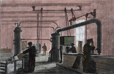 Fabrik zur Herstellung von Eis mit dem System von Ferdinand Carre (1824-1894). Gravur aus dem 19. Jahrhundert. von Unknown artist