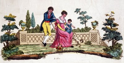 Familie in einem Park. Gravur aus dem frühen 19. Jahrhundert. von Unknown artist