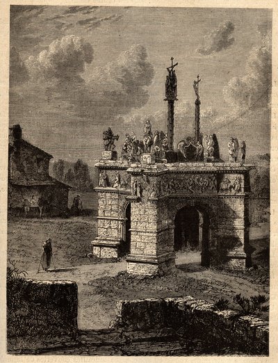 Finistère - Bretagne - Das Kalvarienkreuz von Pleyben - Pfarrbezirk von Pleyben - Gravur in „PATRIE - Beschreibung der malerischen Frankreich in 6 Bänden“ von Lucien Huard - Ende des 19. Jahrhunderts von Unknown artist