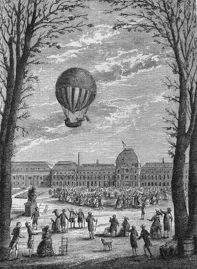 Erste Luftfahrt mit einem Wasserstoffgas-Aerostat von Charles und Robert, 1. Dezember von Unknown artist