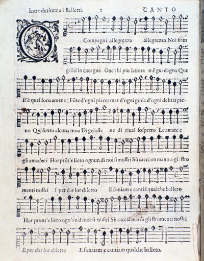 Erste Seite von Balletti für fünf Stimmen von Giovanni Giacomo Gastoldi von Unknown artist