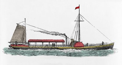 Erste Fahrt des Dampfschiffs „Clermont“ von Robert Fulton (1765-1815), amerikanischer Ingenieur auf dem Hudson River, USA von Unknown artist