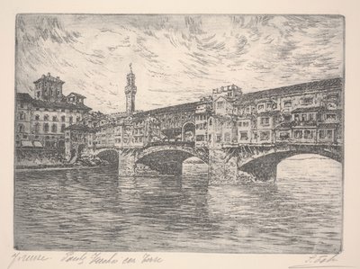 Florenz, Ponte Vecchio mit Turm, wahrscheinlich spätes 19. Jahrhundert (Radierung) von Unknown artist