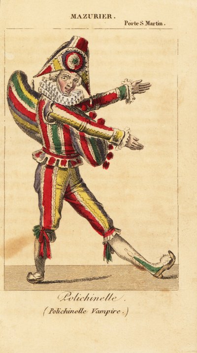 Französischer Komiktänzer und Pantomime Charles-Francois Mazurier als Polichinello in Polichinelle Vampire von Théodore de Banville im Théâtre de la Porte Saint-Martin von Unknown artist