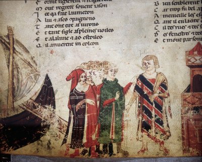 Französischer Kaufmann in Venedig. Miniatur aus dem „Roman de Troy“ von Benoit de Saint Maure. 14. Jahrhundert Biblioteca Marciana, Venedig von Unknown artist