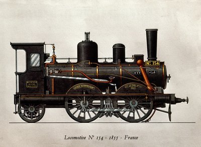 Französischer Zug: Lokomotive Nummer 154 von 1855. Gravur. Paris, Kunstgewerbemuseum von Unknown artist