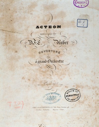Frontispiz der englischen Oper „Acteon“ von Daniel Francois Esprit Auber von Unknown artist