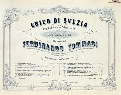Frontispiz von Enrico di Svezia, Oper von Ferdinando Tommasi von Unknown artist
