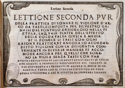 Frontispiz von Lettione Seconda von Silvestro Ganassi dal Fontego von Unknown artist