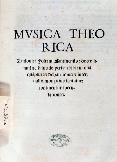 Frontispiz von Musica Theorica von Ludovico Foliani (Gravur) von Unknown artist