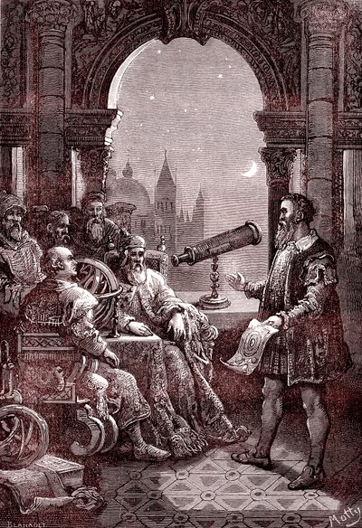 Galileo zeigt dem Dogen von Venedig das erste Teleskop (Gravur) von Unknown Artist