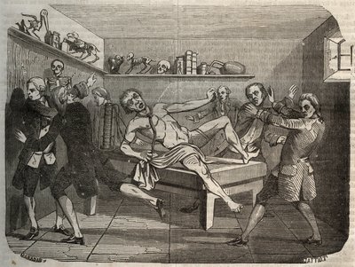 Galvanisierung der Leiche eines Henkers mit der Batterie von Alessandro Volta: Unter dem Einfluss von Elektrizität scheint die Leiche wieder zum Leben zu erwachen von Unknown artist