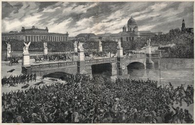 Deutsche Arbeiter, die in Berlin randalieren, werden von der Polizei geräumt, um den Durchgang von Kaiser Wilhelm zu ermöglichen von Unknown artist