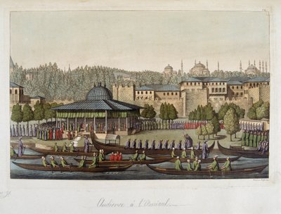 Regierung der Osmanen: Audienz beim Admiral - in „Das alte und moderne Kostüm“ von Ferrario, hrsg. Mailand von Unknown artist