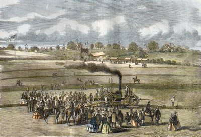 Großbritannien: Landwirtschaft, Pflügszene. Boydell-Dampfpflug in der Nähe von Louth im Jahr 1854. von Unknown artist