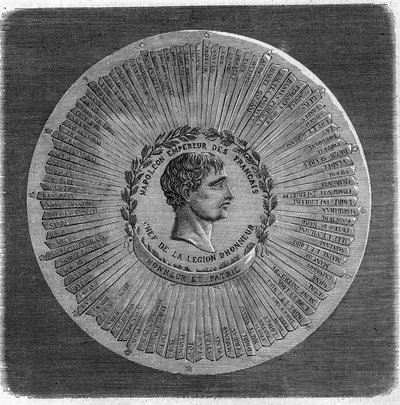 Großes Siegel von Napoleon I Bonaparte (1769-1821) im Jahr 1804: „Napoleon Kaiser der Franzosen, Oberhaupt der Ehrenlegion. Ehre und Vaterland“. Gravur in „Das Illustrierte Universum“ von Unknown artist