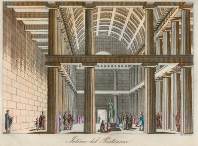 Griechische Zivilisation - Ideale Rekonstruktion des Parthenon in Athen - Gravur aus „Usi e Costumi di Tutti i Popoli dell