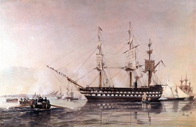 HMS Agamemnon 91 Kanonen ein Schiff der Royal Navy - Die HMS Agamemnon, ein Linienschiff der zweiten Klasse, gebaut für die Royal Navy im Jahr 1852 von Unknown artist