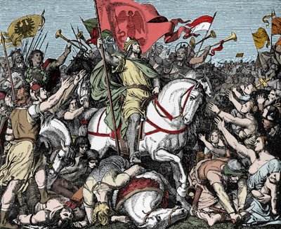 Heinrich der Vogler zum König von Ostfranken ausgerufen - Heinrich I. von Germania (oder von Sachsen, bekannt als Heinrich der Vogler, 876-936) zum König von Westfranken ausgerufen im Jahr 919 von Unknown artist